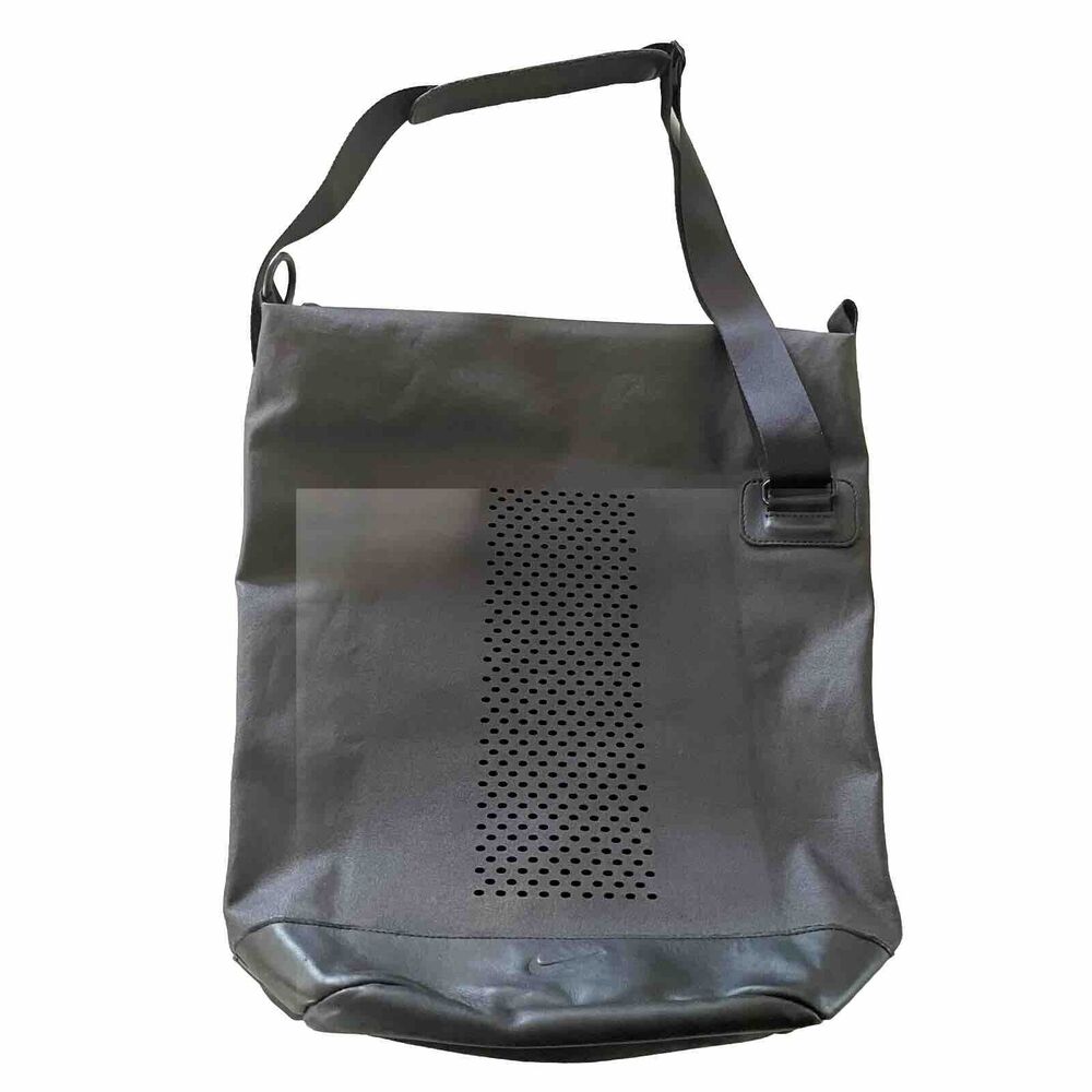 NIKE Perforated Messenger Bag Bucket Bag Black Coated Canvas